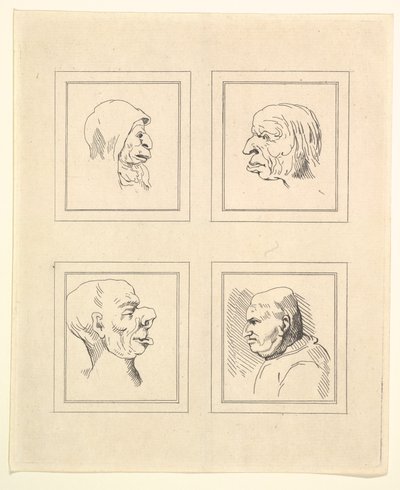Négy fej Leonardo da Vinci Characaturasból, Wincelslaus Hollar rajzaiból, o..., 1786. alkotó: Unbekannt