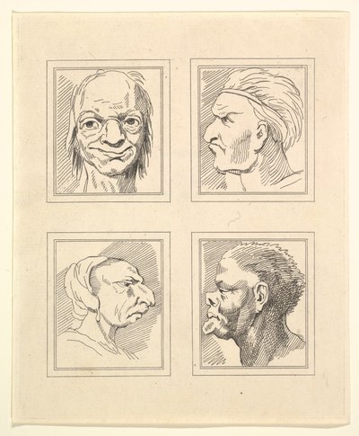 Négy fej Leonardo da Vinci Characaturasból, Wincelslaus Hollar rajzaiból, o..., 1786. alkotó: Unbekannt