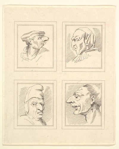 Négy fej Leonardo da Vinci Characaturasból, Wincelslaus Hollar rajzaiból, o..., 1786. alkotó: Unbekannt