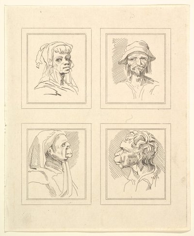 Négy fej Leonardo da Vinci Characaturasból, Wincelslaus Hollar rajzaiból, o..., 1786. alkotó: Unbekannt