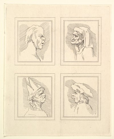 Négy fej Leonardo da Vinci Characaturasból, Wincelslaus Hollar rajzaiból, o..., 1786. alkotó: Unbekannt