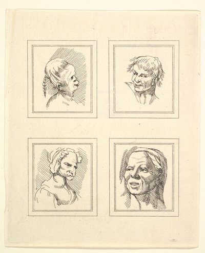 Négy fej Leonardo da Vinci Characaturasból, Wincelslaus Hollar rajzaiból, o..., 1786. alkotó: Unbekannt