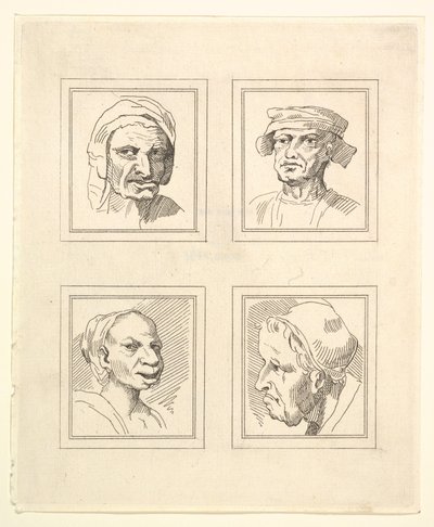 Négy fej Leonardo da Vinci Characaturasból, Wincelslaus Hollar rajzaiból, o..., 1786. alkotó: Unbekannt