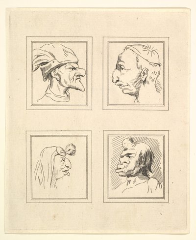 Négy fej Leonardo da Vinci Characaturasból, Wincelslaus Hollar rajzaiból, o..., 1786. alkotó: Unbekannt