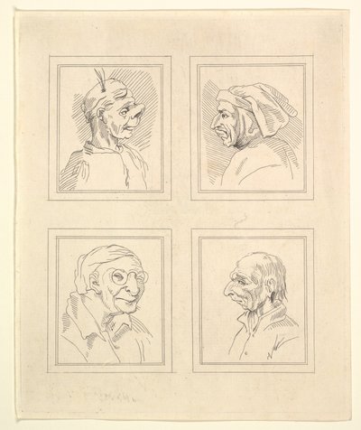 Négy fej Leonardo da Vinci Characaturasból, Wincelslaus Hollar rajzaiból, o..., 1786. alkotó: Unbekannt