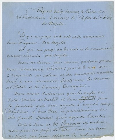 Az előszó töredéke, mint a kiadvány többi része, Mrs. a nápolyi rendőrprefektusok, amely leírja, hogy Dumas 1832-ben Párizsban találkozott Poe-val (tintával papíron) alkotó: Unbekannt