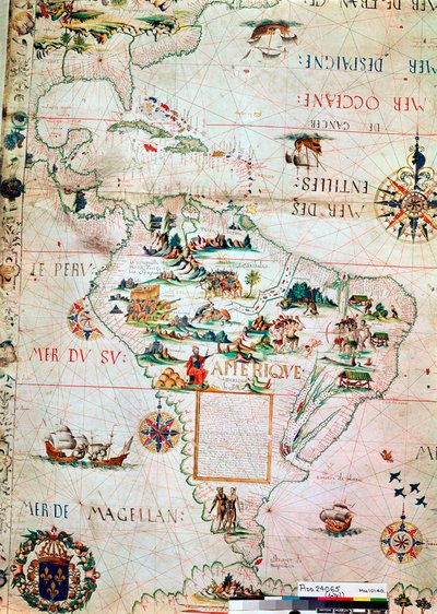 Közép- és Dél-Amerika francia térképe, francia, 1550 alkotó: Unbekannt
