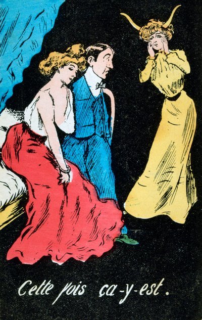 Francia házasságtörés karikatúra képeslap, c1900 alkotó: Unbekannt