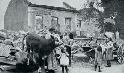 A francia menekültek visszatérnek elhagyott falujukba, Artois-ba, az 1915-ös első világháborúban alkotó: Unbekannt