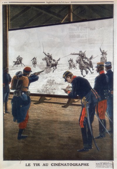 Francia katonák egy lovassági roham filmjét használva puskagyakorlathoz, 1912 alkotó: Unbekannt