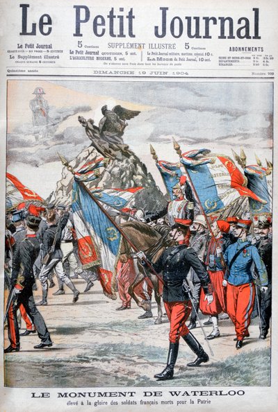 Francia csapatok felvonulnak az 1904-es waterlooi csata emlékműve mellett alkotó: Unbekannt