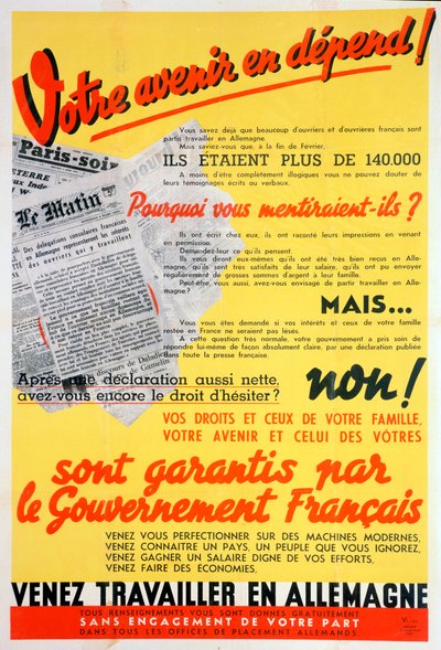 Francia munkások Németországért plakát, c1942-c1944 alkotó: Unbekannt