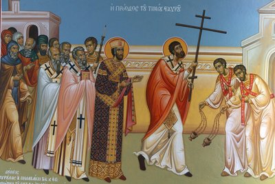 Freskó a Szent Kereszt templomban, Pedoulas. Keresztmenet, 20150510, Pedoulas, Ciprus alkotó: Unbekannt