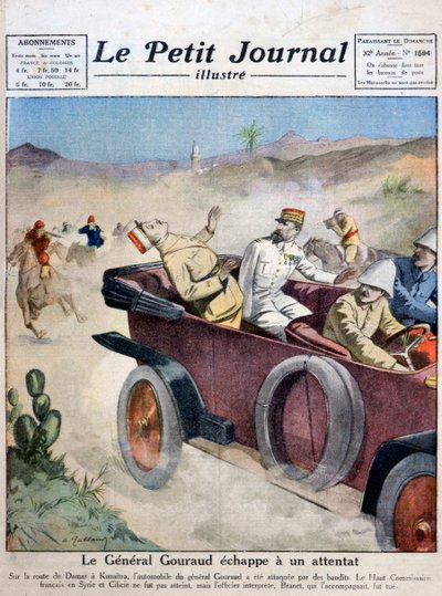 Gouraud tábornok megszökött egy merénylet elől Damaszkaszból Kunaitrába tartó úton, 1921 alkotó: Unbekannt