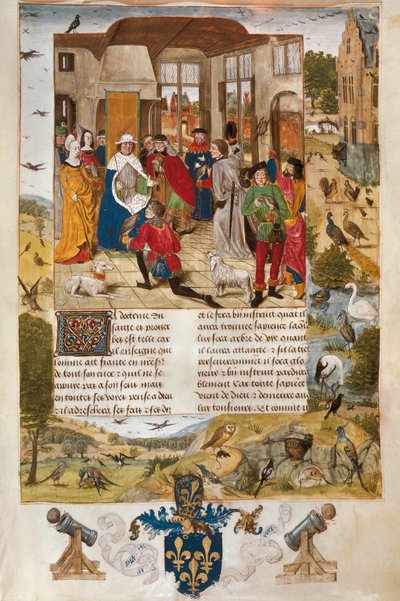 II. Frigyes Hohenstaufen német császár solymászvadászokkal körülvéve, miniatűr. alkotó: Unbekannt