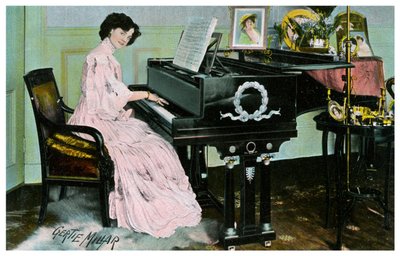 Gertie Millar brit színésznő és énekes, zongorázik, 1890-1909 alkotó: Unbekannt