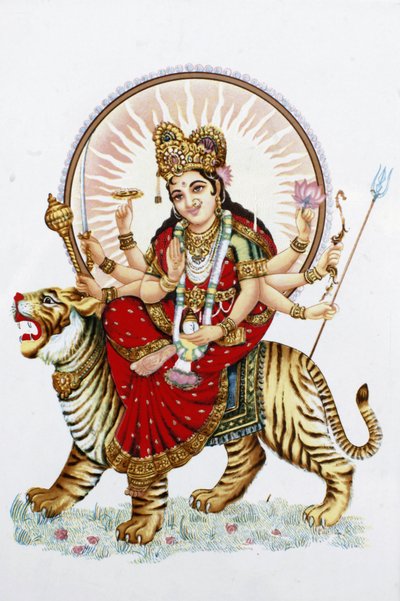 Sherawali istennő (Durga) Rishikesh tigrisen lovagol India alkotó: Unbekannt
