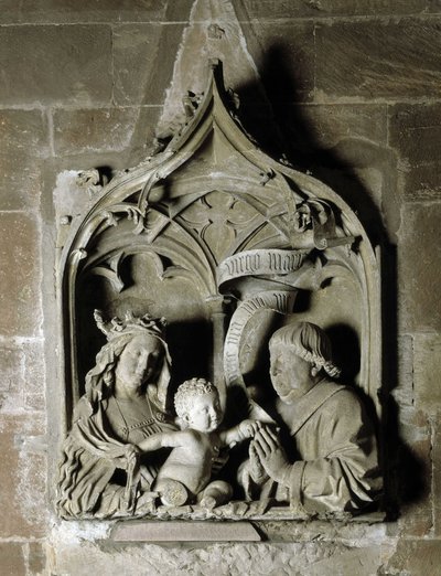 Gótikus művészet: Leideni Miklós kánoni kőszobrának sírfelirata. 1463 Notre Dame-székesegyház, Strasbourg (Bas-Rhin) alkotó: Unbekannt