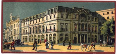 Grand hotelek: külső nézet az Avenida palotáról Lisszabonban, Portugáliában - A „Compagnie Internationale des Grands Hotels” szállodáit bemutató sorozat térképe, 19. század vége – 20. század eleje alkotó: Unbekannt