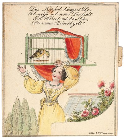 Üdvözlőlap. Lóg a kis fejed, tudom mi van veled..., 1815 után. alkotó: Unbekannt