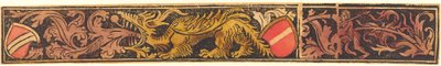 Groteszk csík sárkányokkal, pajzsokkal és vademberekkel, c. 14751500. alkotó: Unbekannt