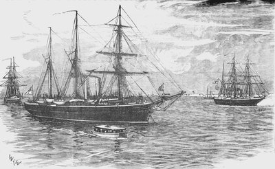 HMS Iris, Gunboats Beacon és Decoy, Blockading Damietta, c1882 alkotó: Unbekannt