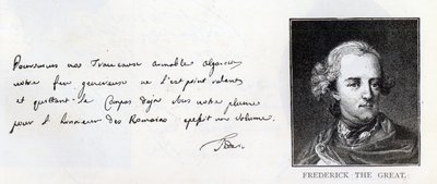 Nagy Frigyes, Poroszország királyának kézírása és aláírása (toll és tinta papíron) alkotó: Unbekannt