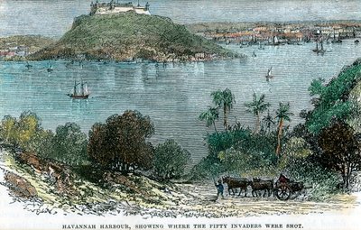 Havannah kikötője, amely megmutatja, hol lőtték le az ötven betolakodót, Kuba, 1880 alkotó: Unbekannt