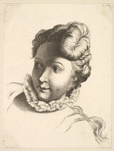 Ruffot viselő nő feje, Livre de Têtes Gravées dapres F. Boucher et ..., 18. század. alkotó: Unbekannt