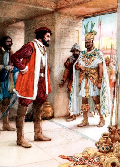 Hernan Cortes találkozik Montezuma azték császárral, 1519 alkotó: Unbekannt