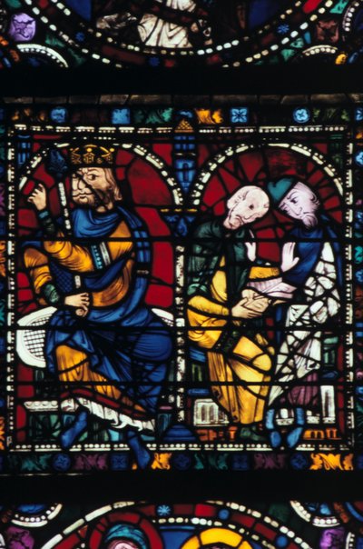 Heródes és tanácsadói, ólomüveg, Chartres-i katedrális, Franciaország, 1145-1155 alkotó: Unbekannt