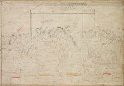 Hindu Isten Krishna női ruhába öltözött a Holi Tavaszi Fesztiválra, c. 1790. alkotó: Unbekannt