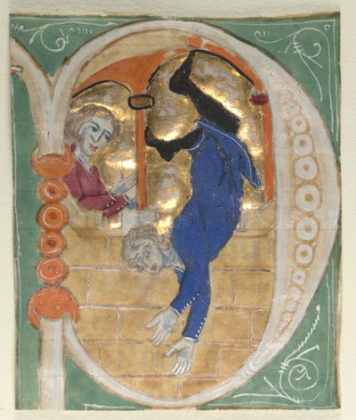 Történeti kezdetű P Egy Bibliából kivágva, 1200-as évek. alkotó: Unbekannt