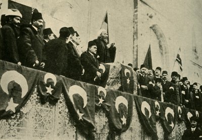 Szent háborút hirdetnek a konstantinápolyi Fatih-mecsetben, 1914. november 14-én, 1920-ban. alkotó: Unbekannt