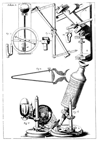 Hookes mikroszkóp kondenzátorral a fény koncentrálására, 1665 alkotó: Unbekannt