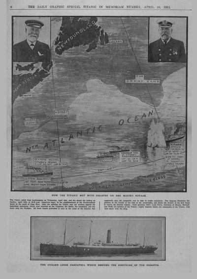 Hogyan találkozott a Titanic katasztrófával..., és a The Cunard vonalhajózás, a Carpathia..., 1912. április 20. alkotó: Unbekannt