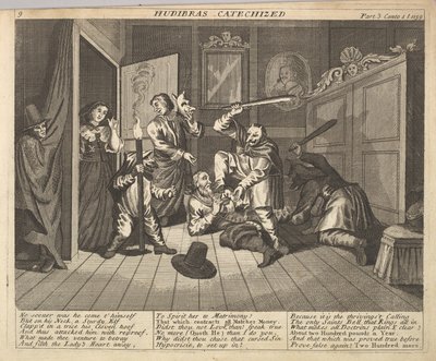 Hudibras katekizált 9. tábla: Illusztrációk Samuel Butlershez Hudibras, 1725-30. alkotó: Unbekannt