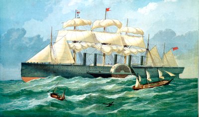 Az IK Brunel Great Eastern gőzhajója a lapátkerék házával és a vitorlákkal, 1857 alkotó: Unbekannt