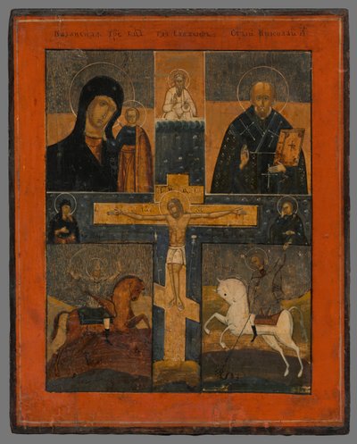 Ikon-keresztre feszítés Kazany anyjával, Szent Miklóssal, Szent Györggyel és Dimitrijével alkotó: Unbekannt
