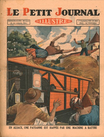 Elzászban egy parasztasszonyt cséplőgépbe kapnak, 1929. alkotó: Unbekannt