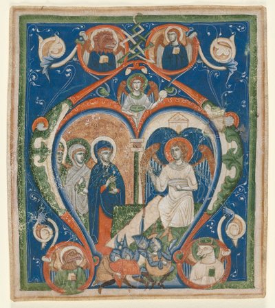 Initial A [ngelus Domini descendit] egy antifóniából: The Three Marys at the Tomb, 1280-1300. alkotó: Unbekannt