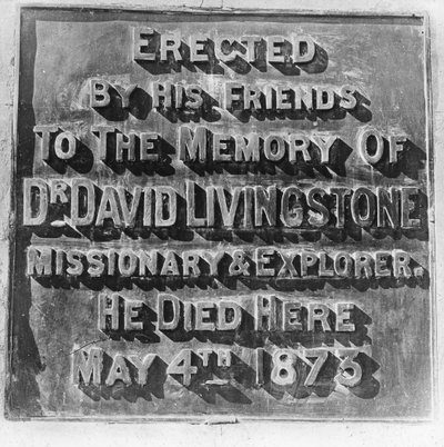 Felirat David Livingstone emlékművére, Zambia, Afrika, 19. század vége vagy 20. század eleje alkotó: Unbekannt