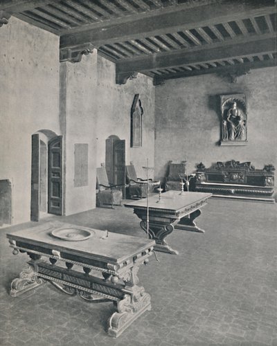 Belső Palazzo Davanzati, Firenze. Két 16. századi asztallal, 1928 alkotó: Unbekannt