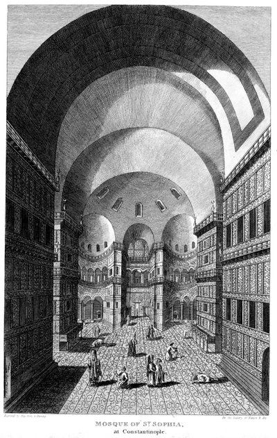 A Hagia Sophia belseje, Konstantinápoly, metszet, 1815 alkotó: Unbekannt