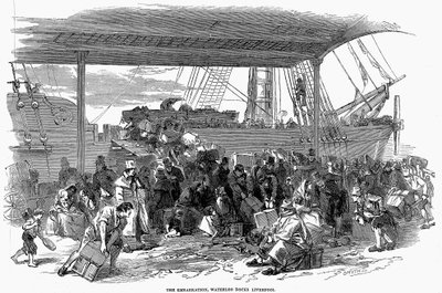 Ír emigránsok Amerikába indulnak a Waterloo Docksban, Liverpoolban, 1850 alkotó: Unbekannt