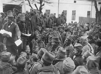 Az 1915-ös Nishnél megsebesült szerb csapatok néhány napos otthoni igazolvány kiadása alkotó: Unbekannt
