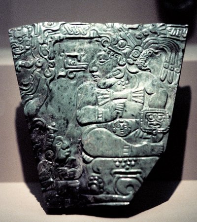 Jáde-tábla egy ülő maja királyt ábrázolva, 400-800 alkotó: Unbekannt