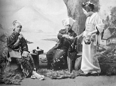 Japán parasztlányok teáznak az út menti pihenőn, 1902 alkotó: Unbekannt