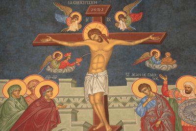 Jézus kereszthalála. Saint-Antoine-le-Grand ortodox templom Saint-Laurent-en-Royans Franciaország alkotó: Unbekannt