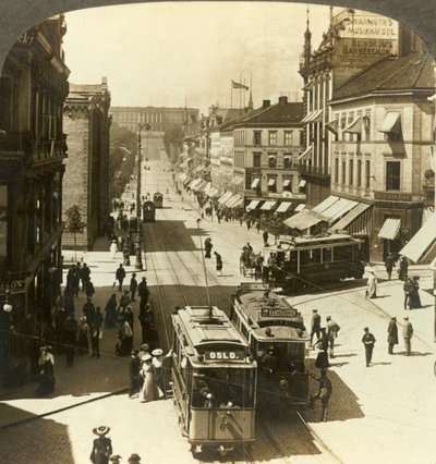 Karl Johan Street, W.N.W. a királyi palotába, Christiania, Norvégia, c1905. alkotó: Unbekannt